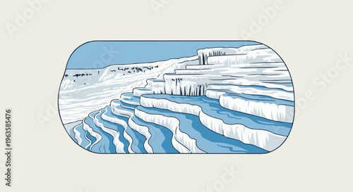 Unique white terraces with flowing blue water, natural formations