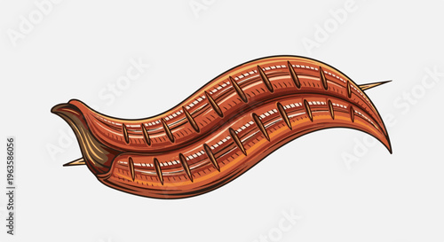 Stylized illustration of a grilled sausage on a skewer