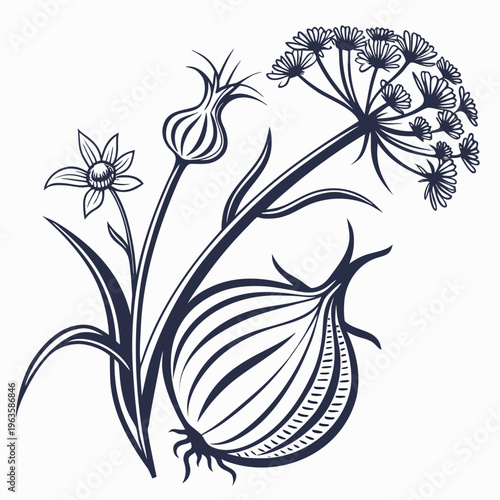 egyptian onion silhouette on white background