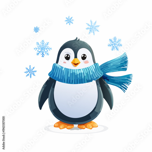 Pinguin mit Schal im Winterwind