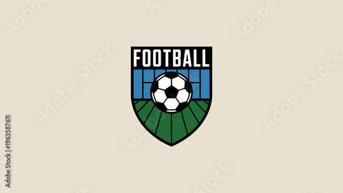 An illustrative logo features a soccer ball centered within a shield shaped design with the word football prominently displayed above high quality professional detailed modern elegant