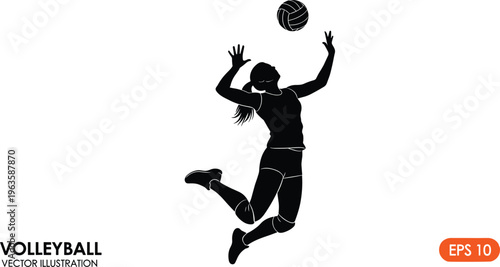 Silhouette of a female volleyball player jumping to hit the ball woman girl