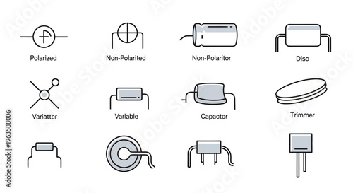 Electronic component symbols and icons.
