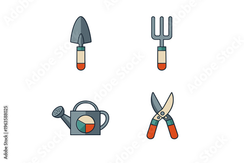 Gardening tools for planting and maintaining a garden in a backyard or outdoor space during spring or summer season