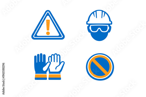 Construction safety symbols and equipment used for worker protection in a site environment