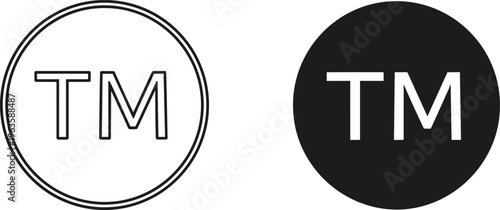 Trademark symbol TM in circle outline and solid circle on white background Keywords: trademark, tm, symbol, logo, brand