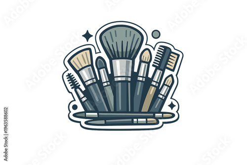 Collection of makeup brushes for beauty and cosmetics displayed on a simple background
