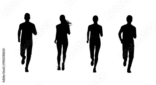 Silhouettes of four people running