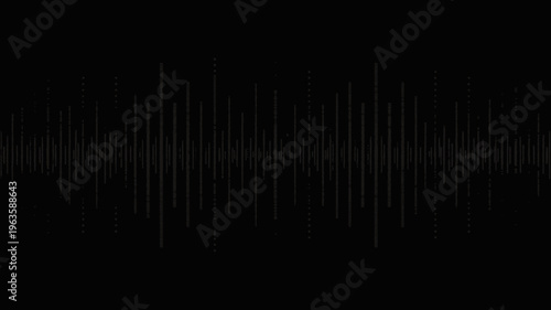 A dark background displays a waveform graphic resembling an audio equalizer or sound wave visualization with varying line heights high quality professional detailed modern elegant stylish