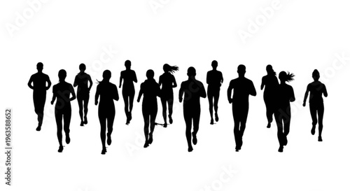 Silhouettes of people running in a line
