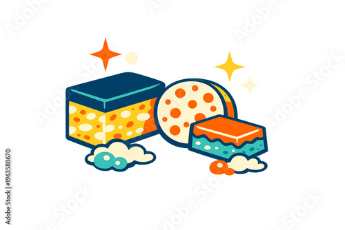 Colorful dessert bars displayed on a white background showcasing different shapes and flavors