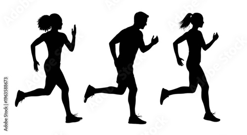 Silhouettes of three people running in unison