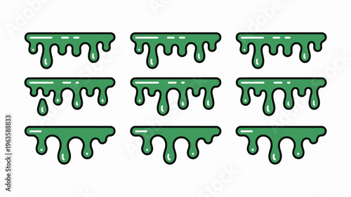 A graphic illustration displays nine rows of dripping viscous green slime or liquid arranged in a grid like pattern high quality professional detailed modern elegant stylish