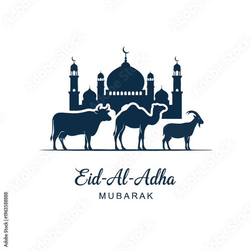 Eid Al Adha Mubarak Islamic Festival Sacrifice Animals Mosque
