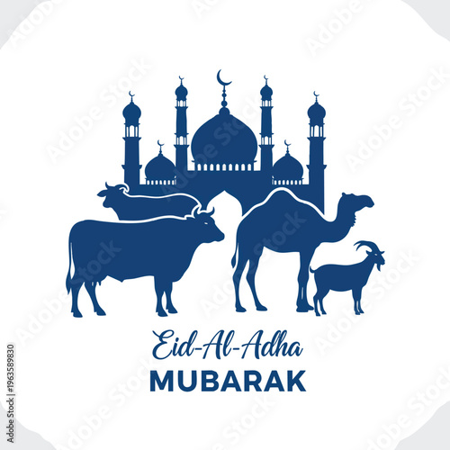 Eid Al Adha Mubarak Celebration Mosque Animals Silhouette