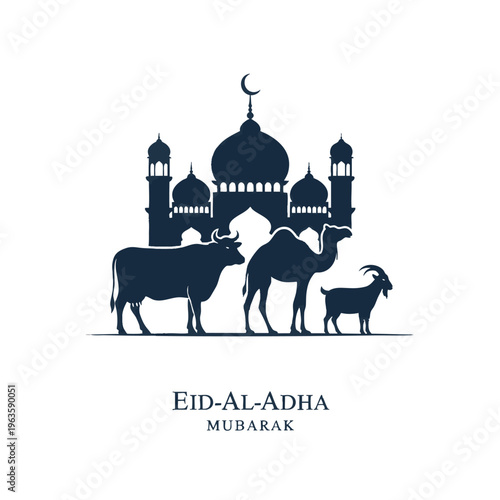 Eid Al Adha Mubarak Mosque Animals Sacrifice Celebration Islamic Holiday
