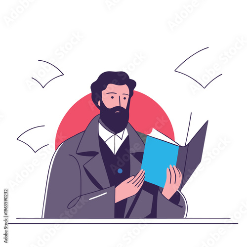 Intelligent Man Deep in Thought Reading an Open Book Gaining Knowledge Discovering New Ideas Conceptual Intellectual Pursuit