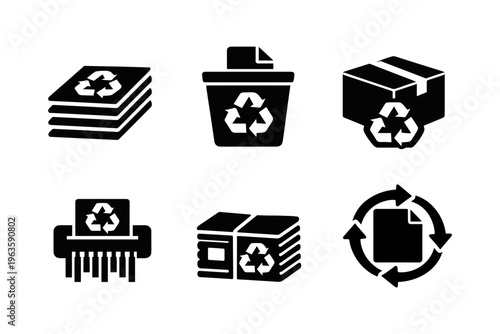 Recycling Paper Icon Set Solid Black Icon Set Vector Illustration