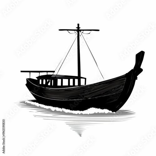 Viking Ship Sailing on Water.