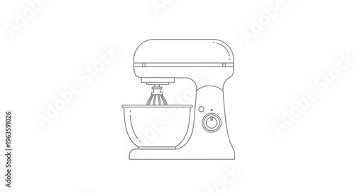 Stand Mixer Outline Drawing for Baking and Kitchen Design on Isolated White Background