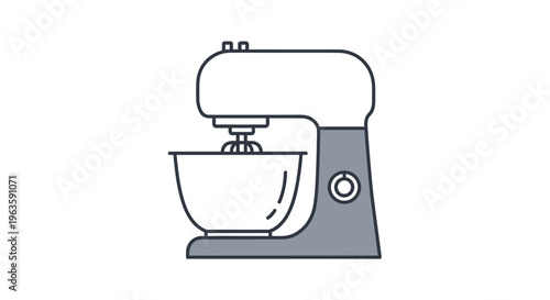 Colored Stand Mixer Icon with Grey and Red Details, Kitchen Appliance, Isolated White Background