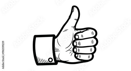 Outline icon of a hand showing a thumbs up gesture, isolated white background.