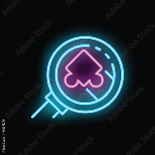 Neon magnifying glass is searching for clickbait content