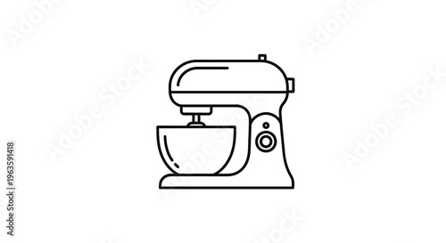 Black Outline Icon of Stand Mixer on Isolated White Background