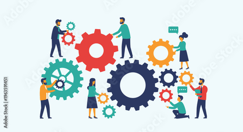 Teamwork and Collaboration Concept with People Interacting with Gears