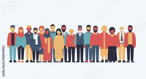 Diverse Group of Adults Standing Together on Isolated White Background