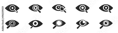 Eye icon set, vision and visibility symbols, open and closed eyes, minimal vector design on transparent background