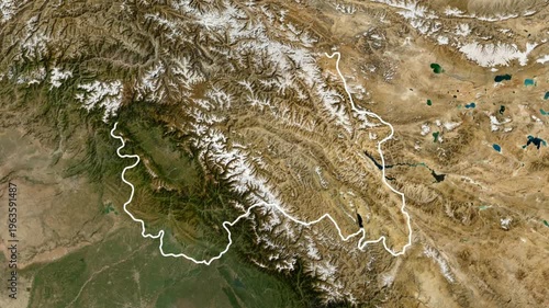 3D animated map of Kashmir region in South Asia between India and Pakistan