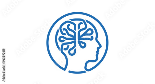 Abstract Human Head Profile with Neural Network Brain Icon