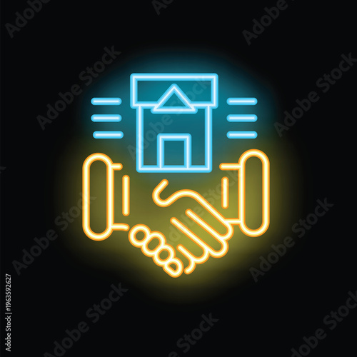 Neon sign icon of a real estate agent closing a deal with a handshake