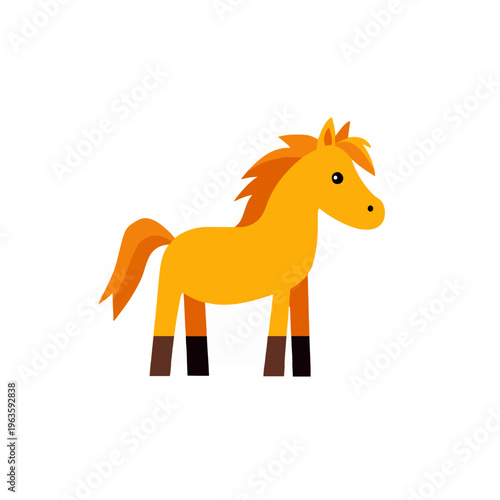 Cartoon Horse Illustration: Cute Animal Character for Children's Design, Happy Pony Graphic Element, Yellow Horse with Brown Legs, Farm Animal Mascot, Isolated on White Background, Vector