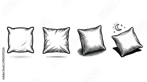 Pillows Set in Hand Drawn Sketch Style Isolated on White Background