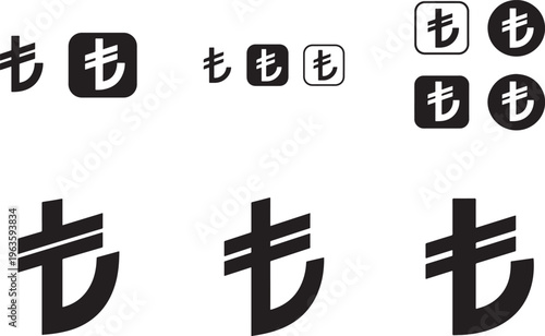 Turkish lira vector sign collection set with modern currency symbols, finance icons isolated EPS