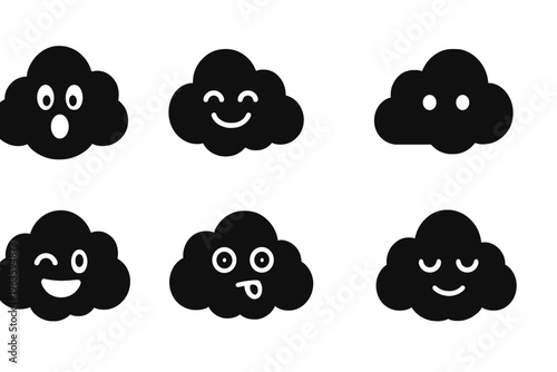 Cloud Icon Expressions. Cloud Doodle Expressions. Filled icon set of Cloud Doodle Expressions: shocked cloud,