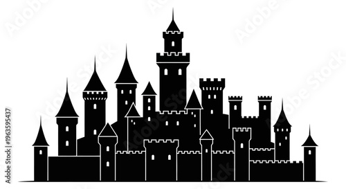 Black Silhouette of a Medieval Castle Fortress