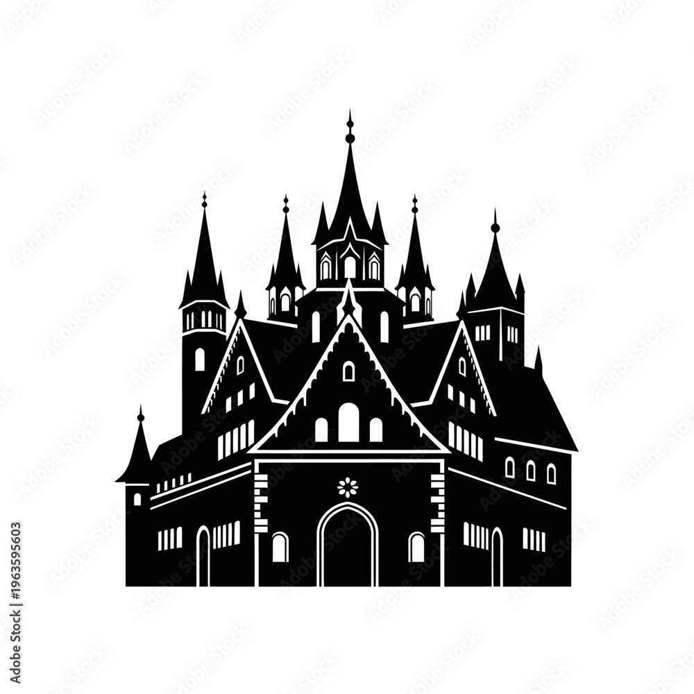 Obraz premium Black Silhouette of a Gothic Medieval Castle Icon