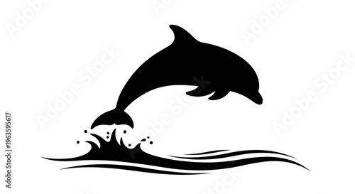 Black Silhouette of a Jumping Dolphin Over Ocean Waves