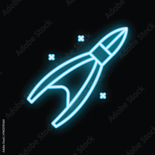 Neon nail clipper glowing on black background, great for beauty salon