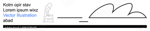 Industrial processes, environmental impact, sustainability, air pollution, engineering design, industrial art. Minimalist ion of factory pipes emitting smoke and abstract clouds. Environmental impact