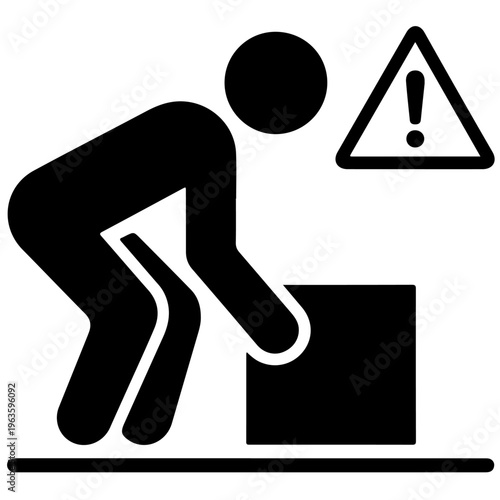 Person bending down near a warning sign and box