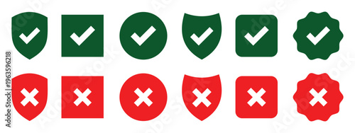 Vector check mark icon. Set of verification icons, digital confirmation and error symbols, green tick and red cross collection, minimalist vector illustration of tick and X marks. account approved. 
