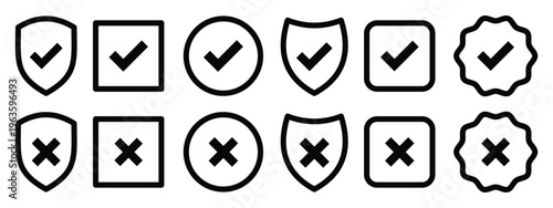 Check mark for website icon vector set. Check tick mark icon set. Cross box x check mark checkbox v list draw hand drawn sketch doodle brush marker checklist symbol wrong right circle.