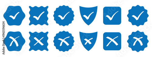 Checkmark icon. Blue check mark vector set. Checked checkbox sign. Approved symbol. Isolated v checkmark icon. Shield security icon set, protection symbols, security icon with check mark and lock sign
