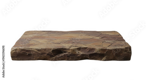 Rough natural stone slab platform for product display isolated on transparent background