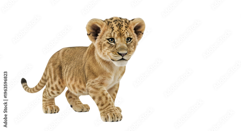 Obraz premium Lion cub standing alone isolated on transparent background