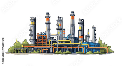 Industrial Oil Refinery Plant with Complex Pipelines and Towers